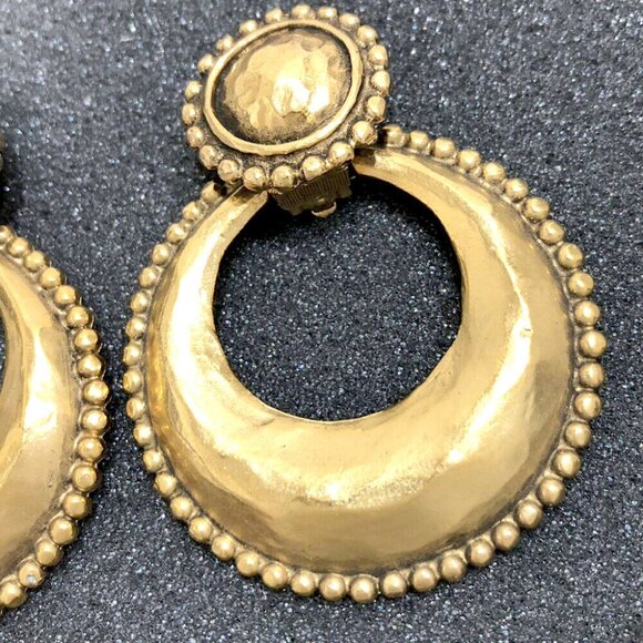 CHANEL Hoop 2 way Dangle Clip-On Earrings Gold Tone 25 Auth p1100 - Picture 8 of 11